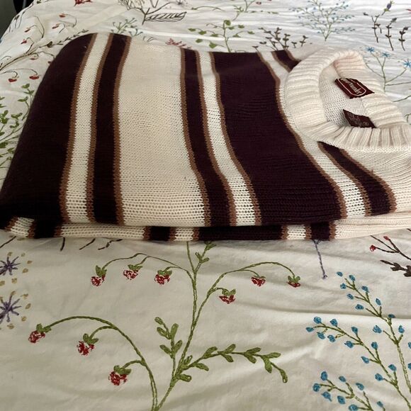 Vintage Year Rounder Sweater Men’s Medium Tan Striped Pullover Sweater - Picture 11 of 13